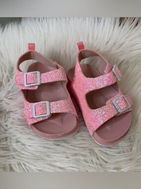 First Steps Sparkle Pink Kids Sandals with Adjustable Buckles Size 6